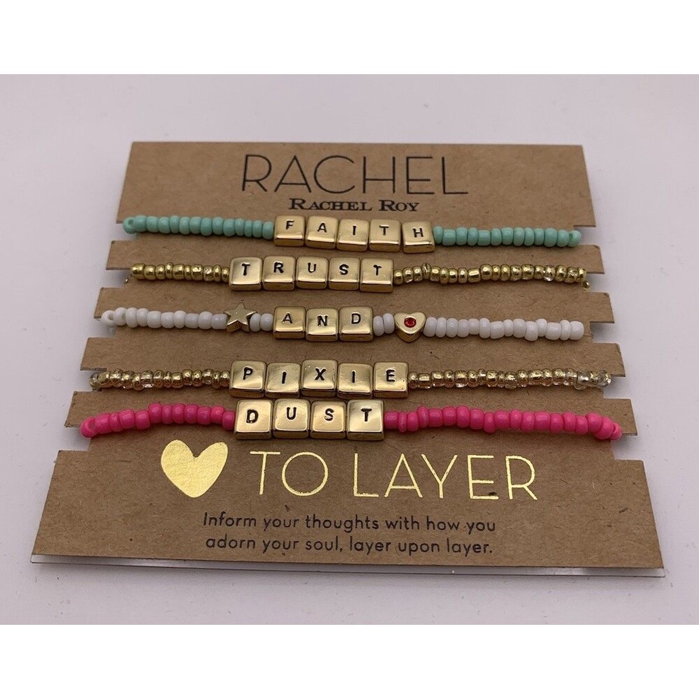 RACHEL Rachel Roy Gold Tone 5 Piece Set Pixie Dust Beaded Stretch Bracelets NWT
